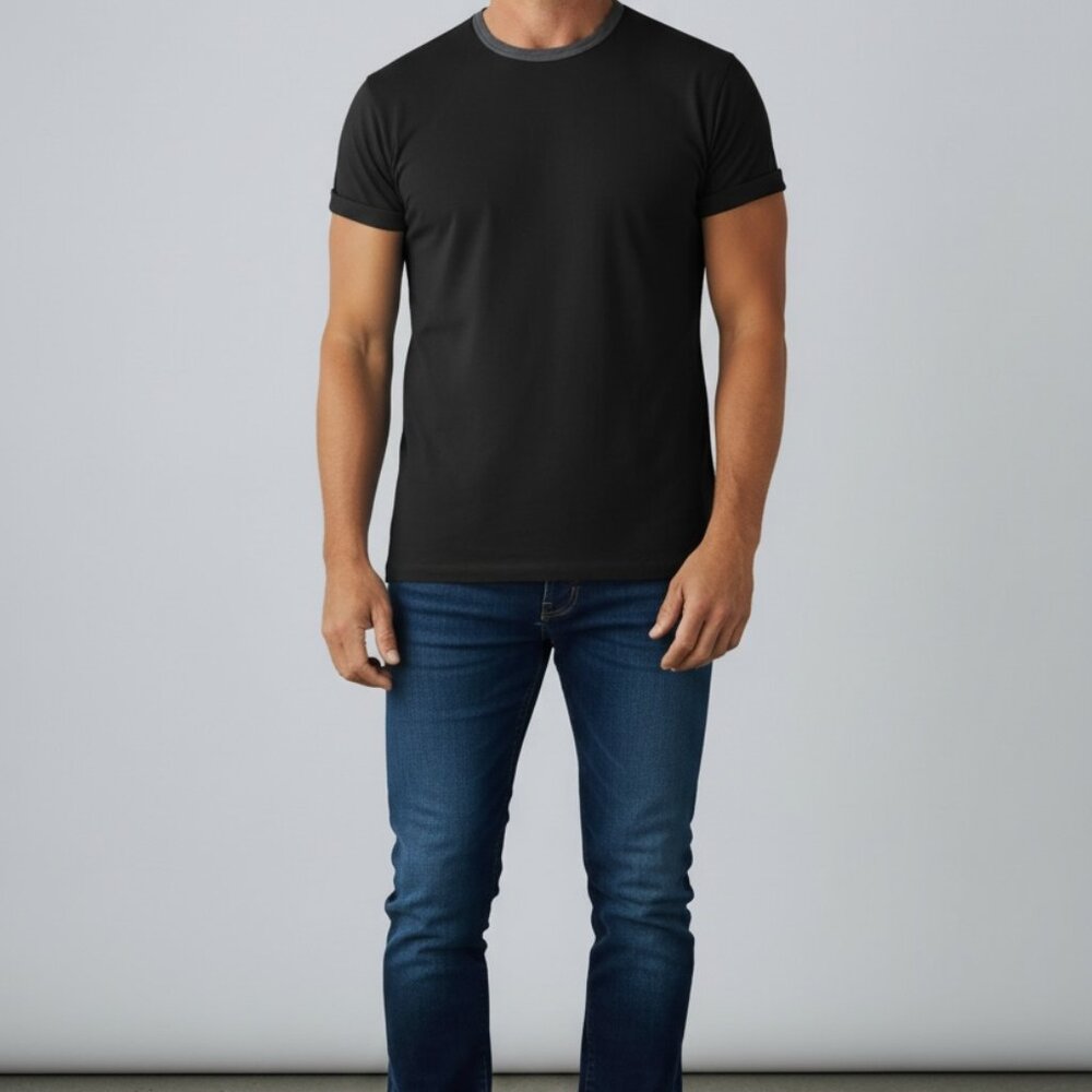 🖤 Rag & Bone Double Layer Crewneck Tee Black Grey Collar Men's L